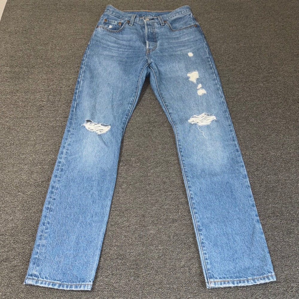Levis 501 Original Fit Distressed Straight Leg Jeans Medium Wash Women's Size 25